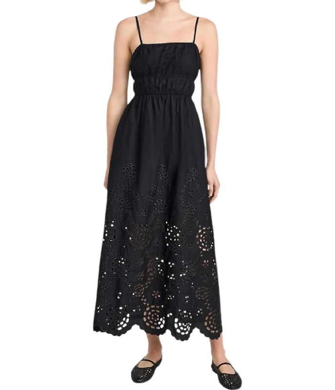 Super Savings Embroidered Tank Midi Dress In True Black