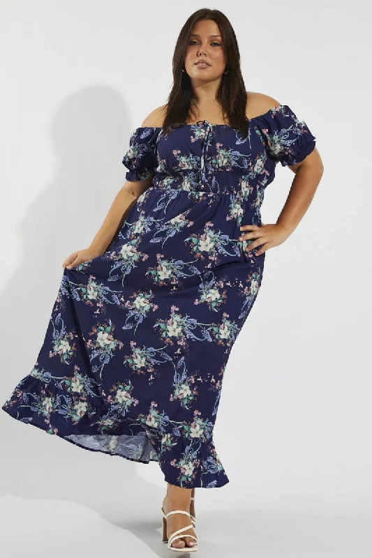 Act Fast Multi Floral Tie Front Shirred Waist Midi Dress