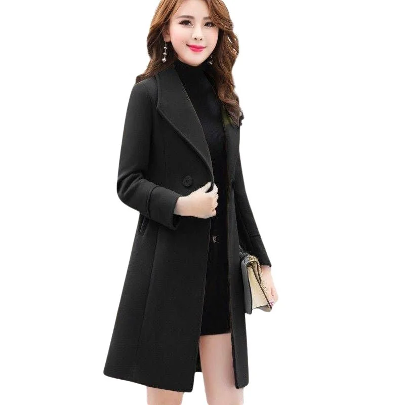 Deal Dash GLORIA Design Women's Fine Fashion Classic Black Elegant Luxury Style Designer Wool Coat
