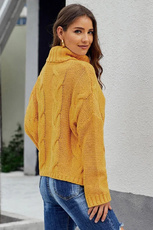 YEAR-End Clearance Cowl Neck Knit Sweater - Mustard
