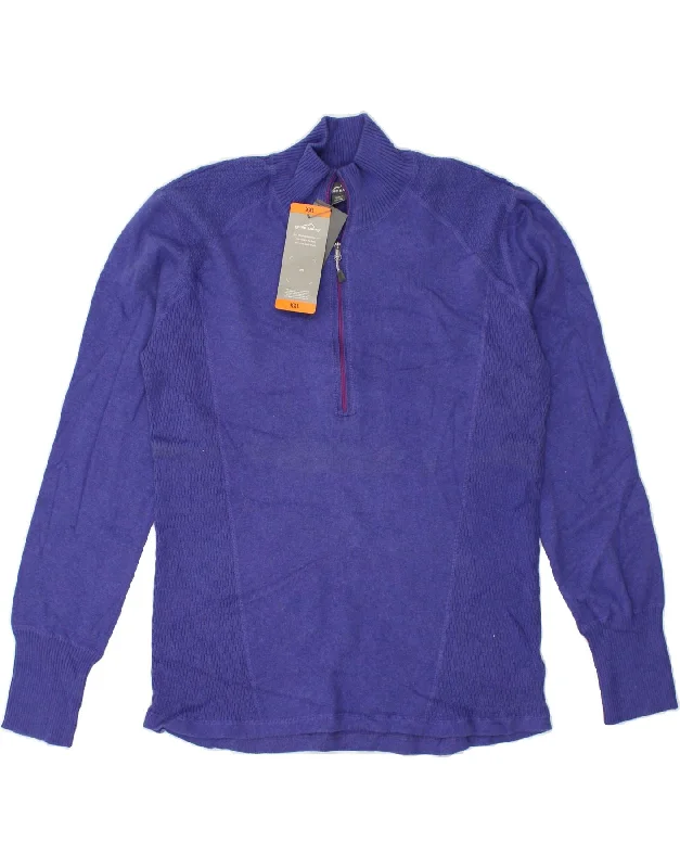 Deal Mania EDDIE BAUER Womens Zip Neck Jumper Sweater UK 20 2XL Blue Cotton