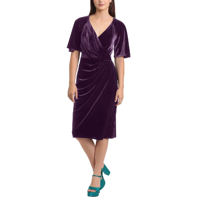 New Deals Womens Velvet Faux Wrap Cocktail and Party Dress