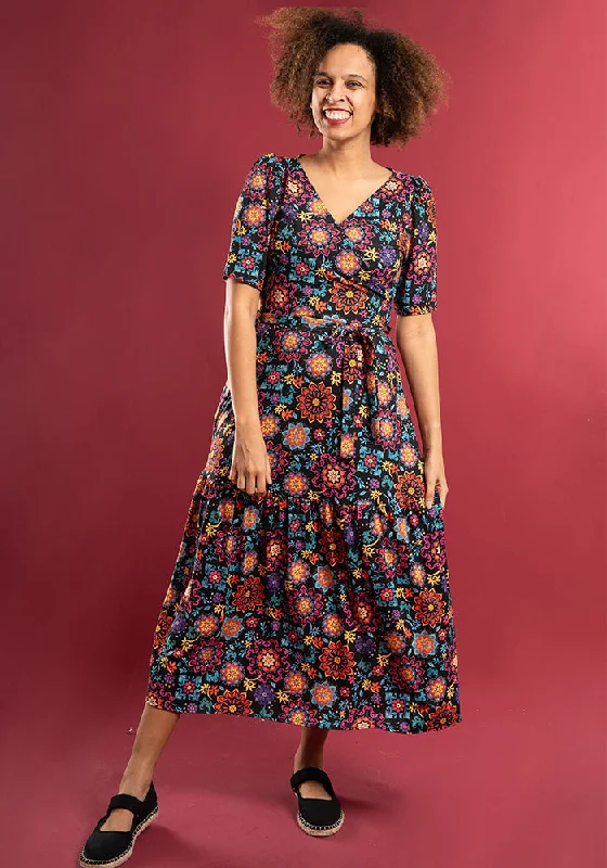 Deal of the Week Nahla Bright Painted Tile Print Tiered Hem Midaxi Dress