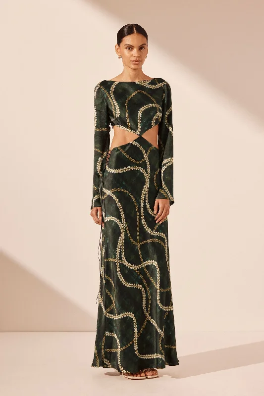 Lowest Price NOA SILK LONG SLEEVE LACE UP MAXI DRESS
