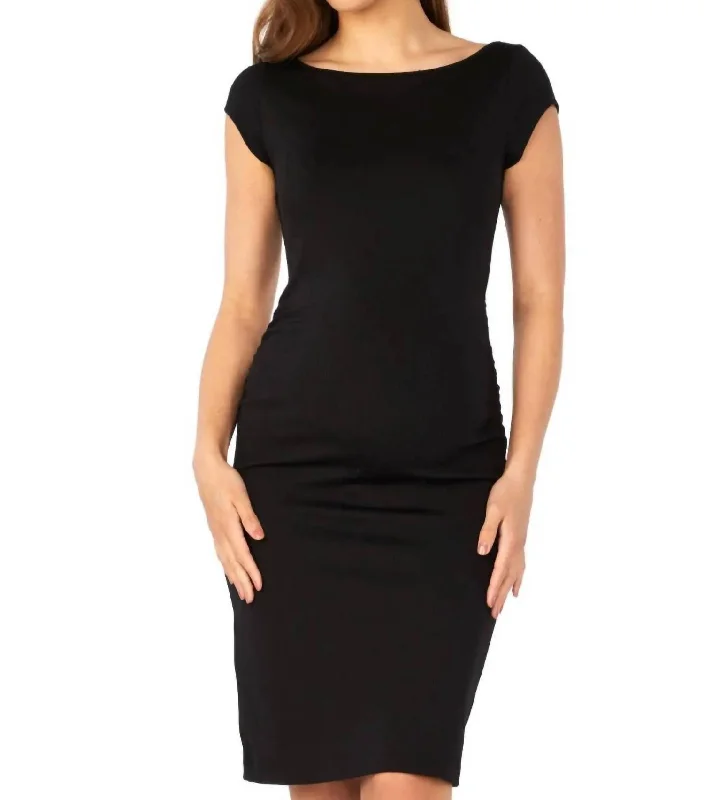 Extra Savings Leo Cap Sleeve Maternity Dress In Black