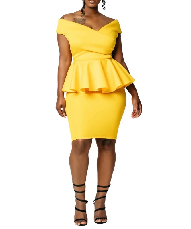 Flash Sale Off The Shoulder Peplum Dress In Yellow