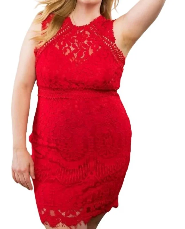 Final Sale Crochet Lace Dress - Plus In Red