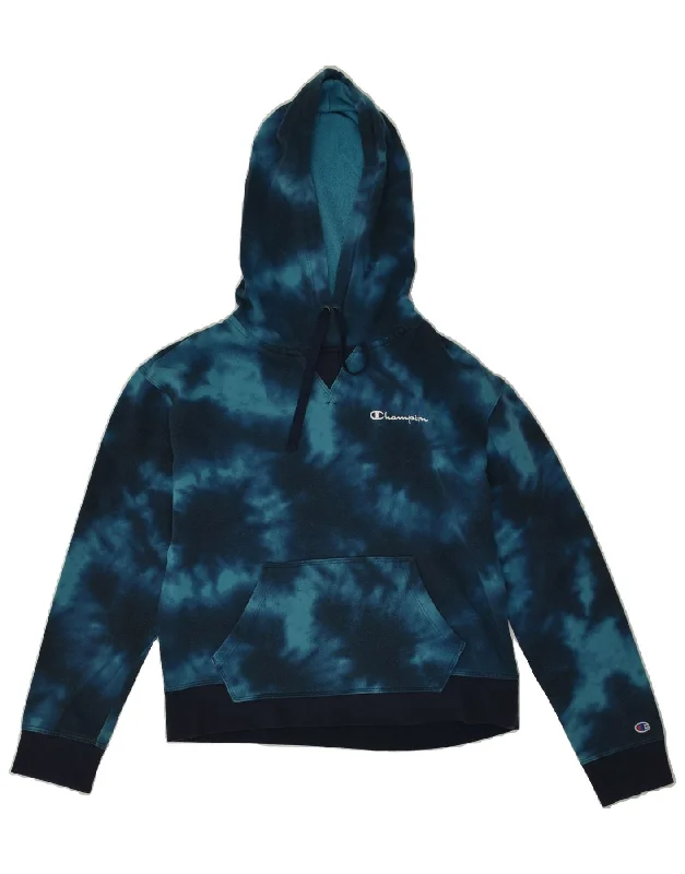 Great Bargains CHAMPION Womens Crop Graphic Hoodie Jumper UK 14 Medium Navy Blue Tie Dye Great Bargains CHAMPION Womens Crop Graphic Hoodie Jumper UK 14 Medium Navy Blue Tie Dye