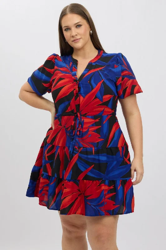 Deal Zone Black Floral Button Through Leaf Shirtdress