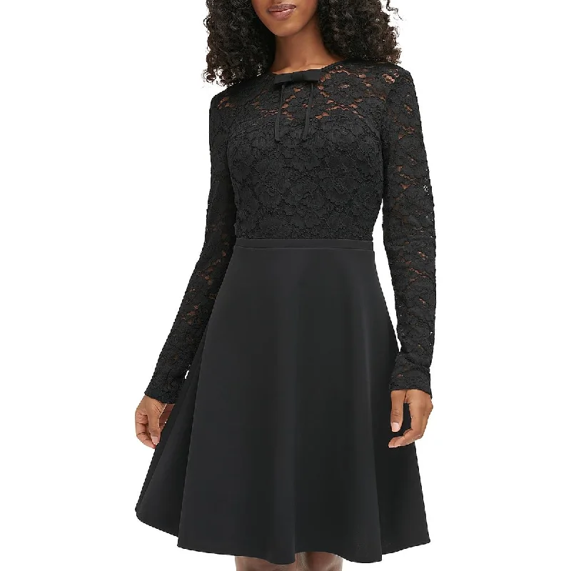 Clearance Event Womens Lace Trim Bow Midi Dress