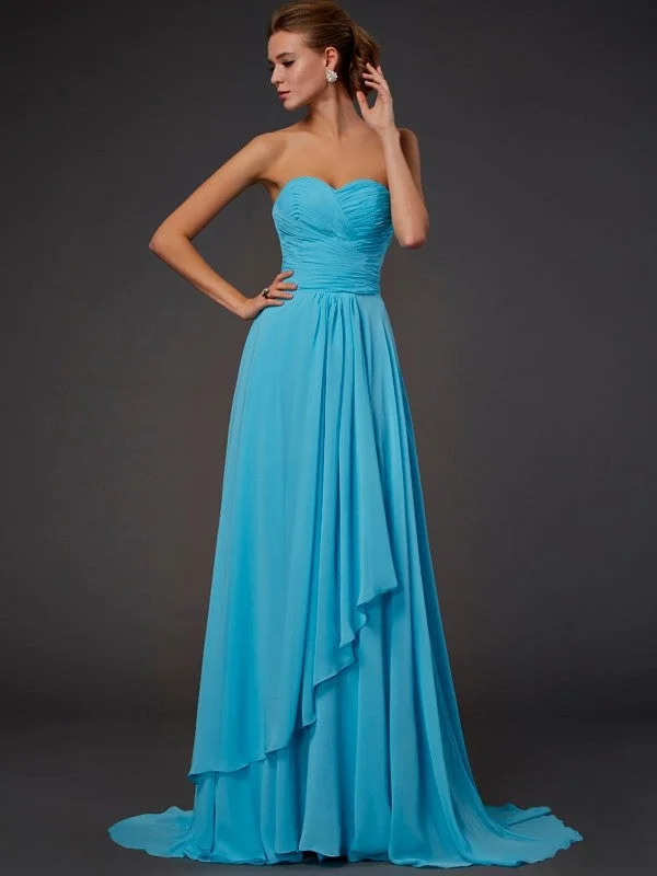 Unmissable Offer A-Line/Princess Sweetheart Sleeveless Pleats Long Chiffon Dresses