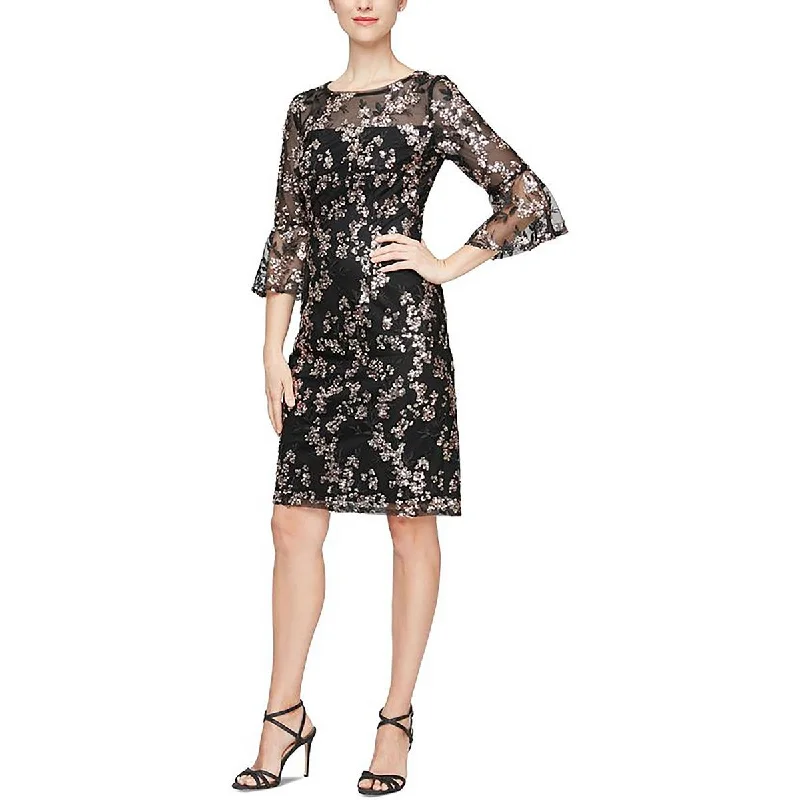Instant Savings Petites Womens Mesh Sequined Sheath Dress