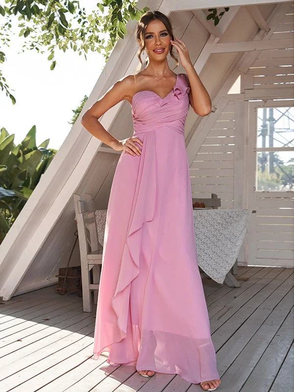 Mega Sale A-Line/Princess Chiffon Ruched One-Shoulder Sleeveless Floor-Length Bridesmaid Dresses Mega Sale A-Line/Princess Chiffon Ruched One-Shoulder Sleeveless Floor-Length Bridesmaid Dresses