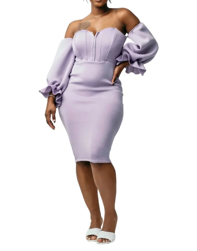 Limited Availability Off The Shoulder Midi Dress In Lavender