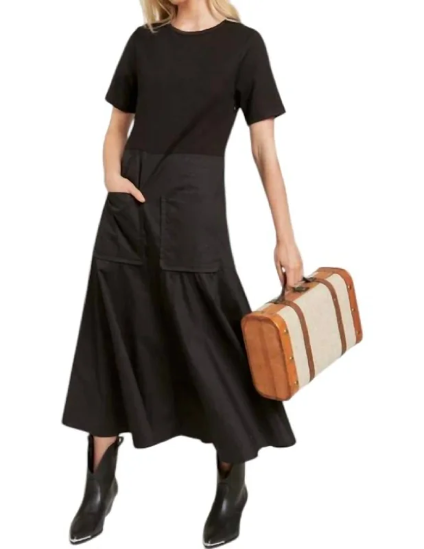 Midnight Madness Lori Knit Mix Midi Dress In Black