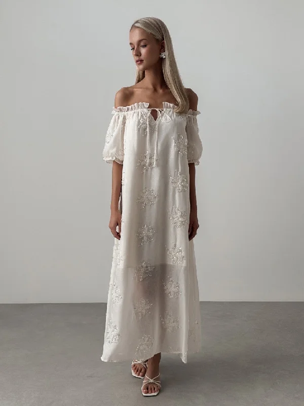 Discount Deals Off-the-Shoulder Embroidered Maxi Dress