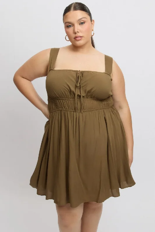 Early Access Brown Ruched Waist Mini Dress