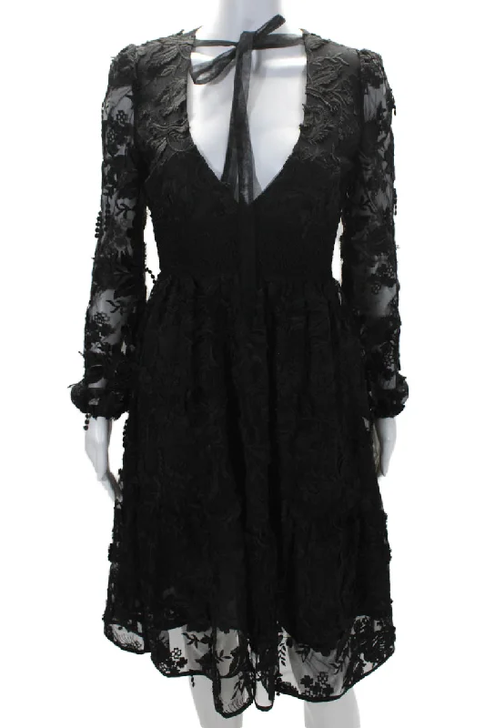 Super Bargain Cynthia Rowley Womens Lace Tie Front V Neck A Line Harlow Dress Black