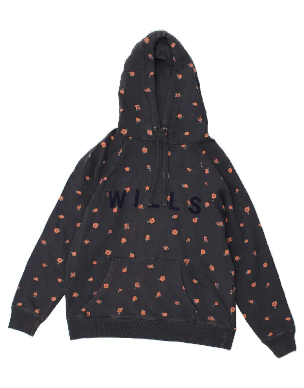 Now or Never JACK WILLS Womens Graphic Hoodie Jumper UK 12 Medium  Black Floral Cotton