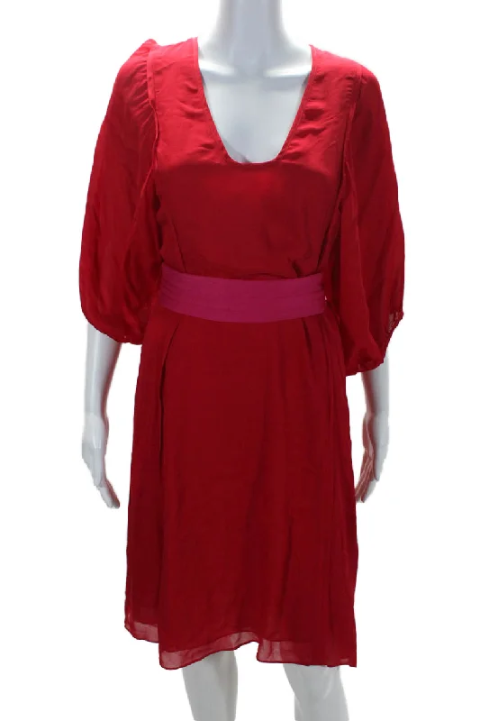 Price Break Cynthia Rowley Womens Silk Belted Low Cut Belted Midi Tinley Dress Red