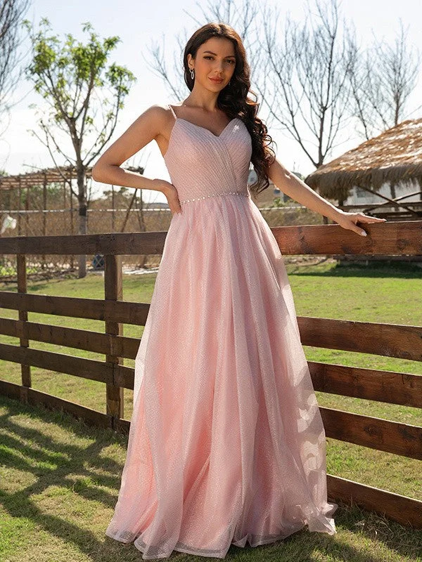 Midnight Madness A-Line/Princess Ruched V-neck Sleeveless Floor-Length Dresses
