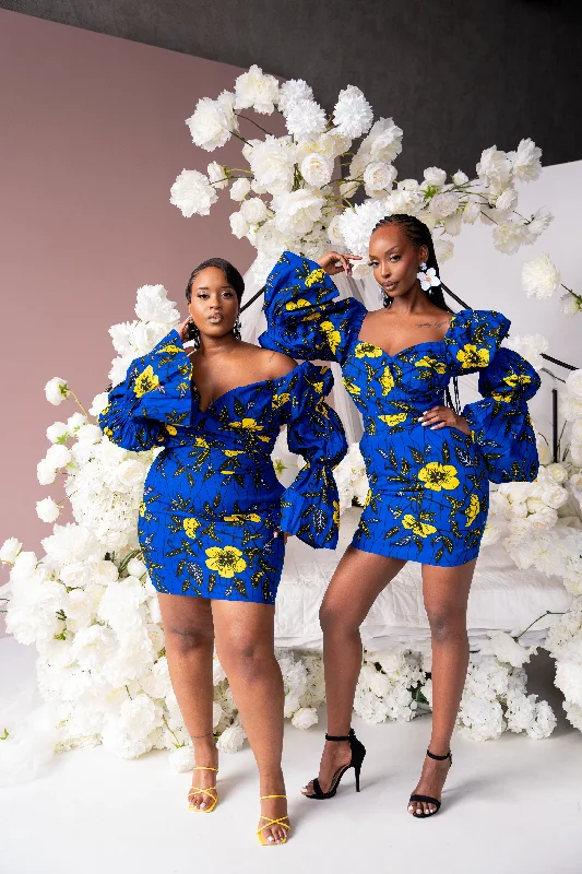 Limited Time Discount MOFOPE African Print Off-shoulder Puffy Sleeve Mini Dress