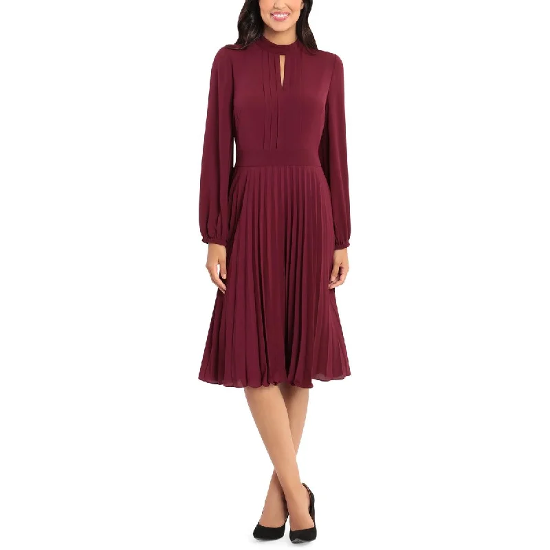 Super Bargain Womens Pleated Keyhole Midi Dress