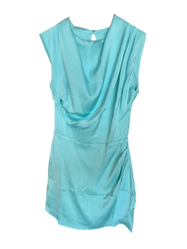 Limited Time Women's Draped Neckline Satin Dress In Aqua