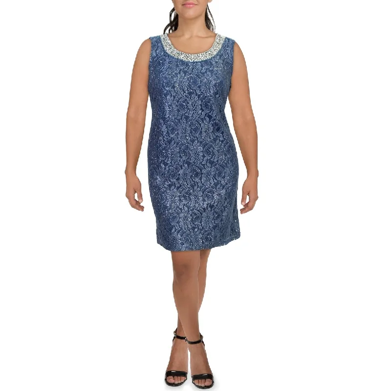 Weekend Deal Womens Lace Glitter Shift Dress