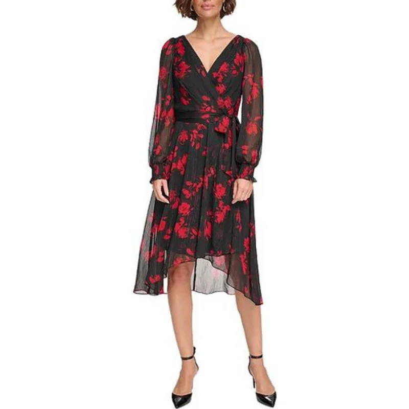 Bonus Savings Petites Womens Chiffon Metallic Fit & Flare Dress