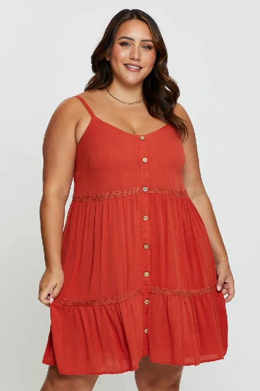 Midnight Madness Brown Skater Dress V-neck Sleeveless Button