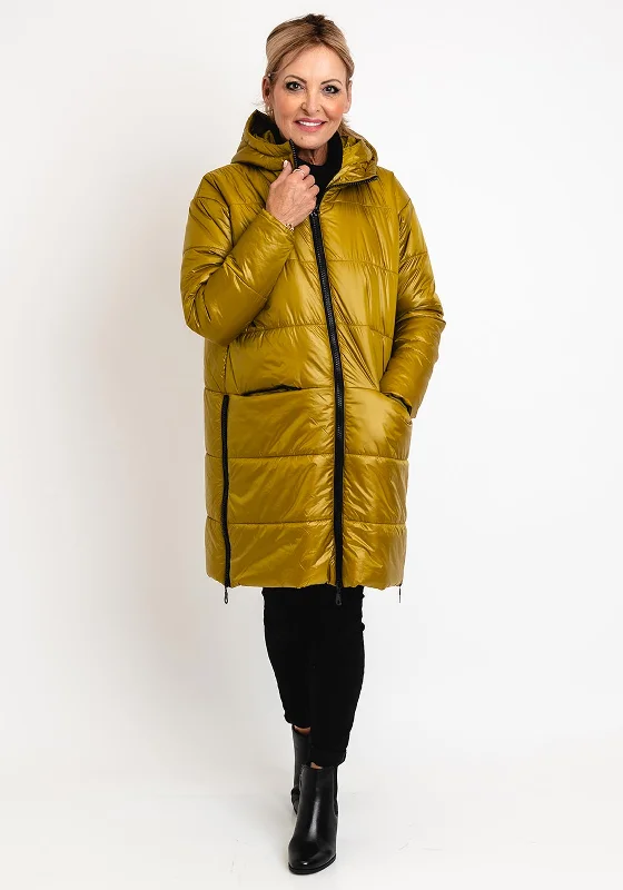 Markdowns Naya Contrast Zip Quilted Mid Length Coat, Olive