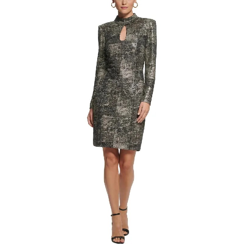 Weekend Special Womens Metallic Cut-Out Cocktail And Party Dress