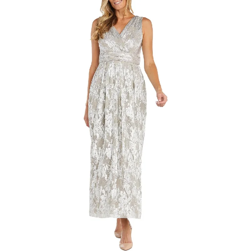 Closeout Sale Plus Womens Full Length Metallic Evening Dress