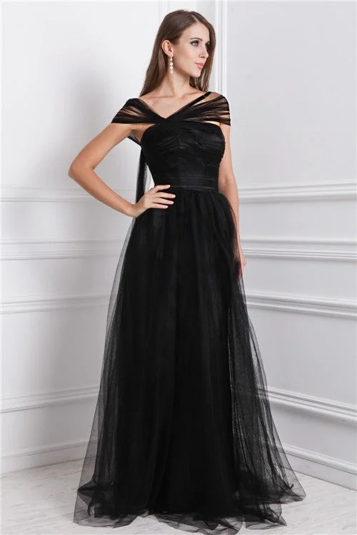 New Arrival A-Line/Princess Bateau Sleeveless Ruffles Long Net Dresses