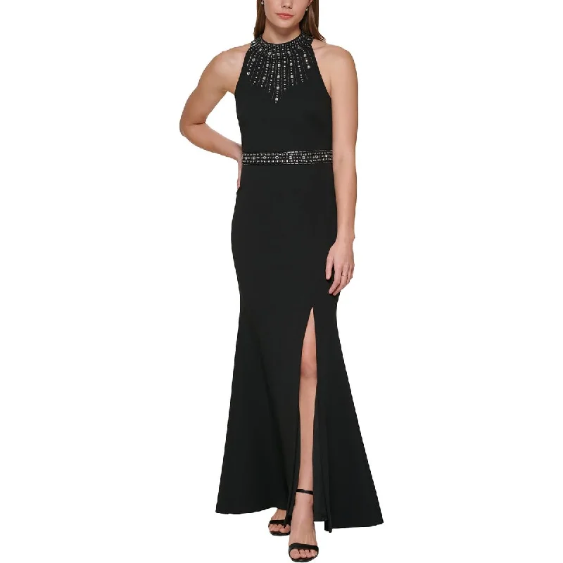 Price Smash Womens Embellished Halter Evening Dress