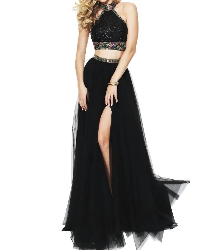 Shop and Save High Halter Neck Prom Dress In Black