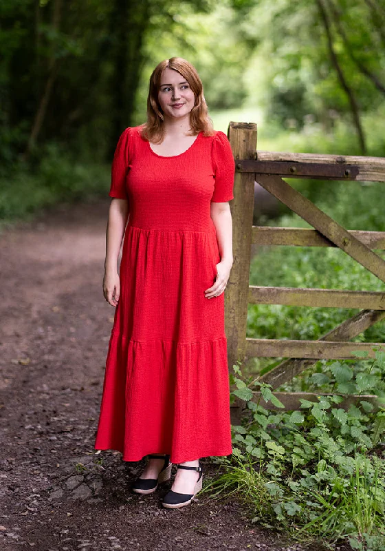 Limited Availability Carmine Red Tiered Hem Midaxi Dress