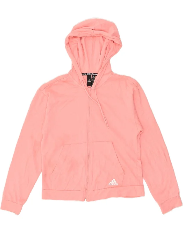 Best Seller ADIDAS Womens Graphic Zip Hoodie Sweater UK 12/14 Medium Pink Cotton