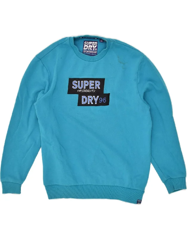 Final Markdown SUPERDRY Womens Oversized Graphic Sweatshirt Jumper UK 6 XS Blue Cotton