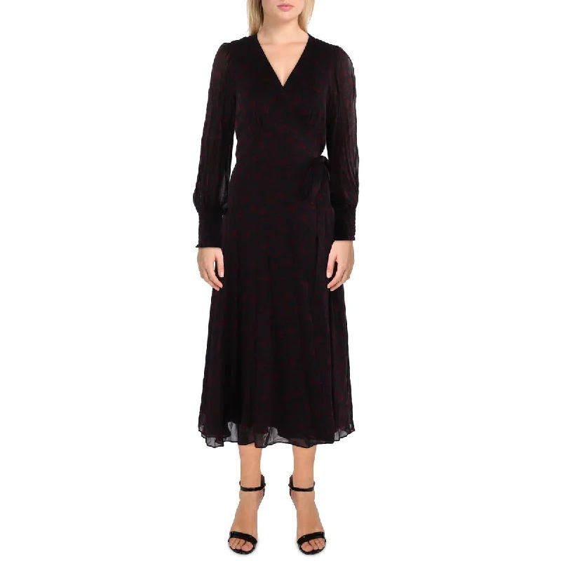 Deal of the Day Womens Chiffon Floral Wrap Dress