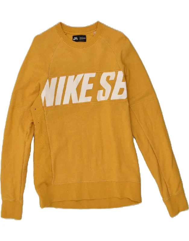 Season Finale Sale NIKE Womens Graphic Sweatshirt Jumper UK 14 Medium Yellow Cotton