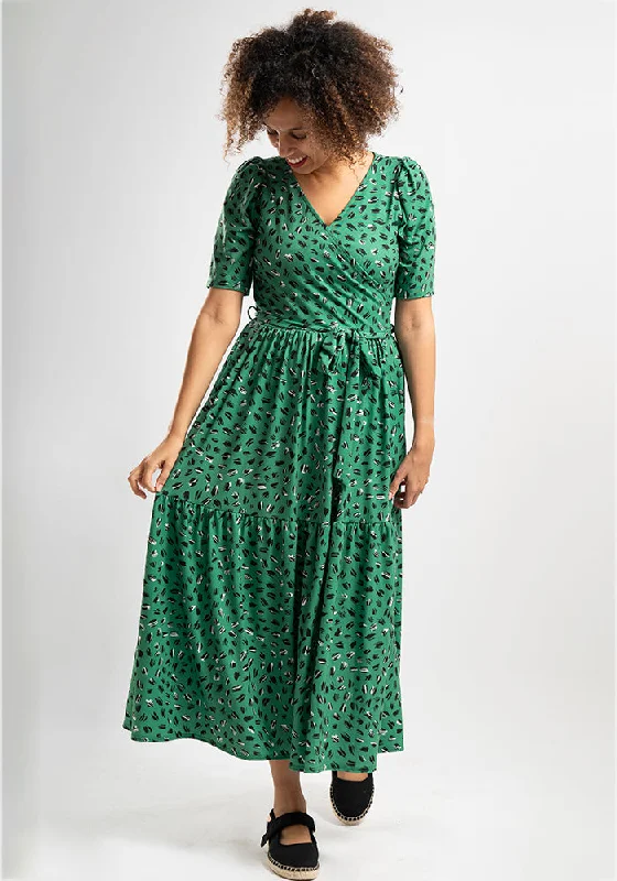 Super Sale Jago Green Scribble Print Tiered Hem Midaxi Dress
