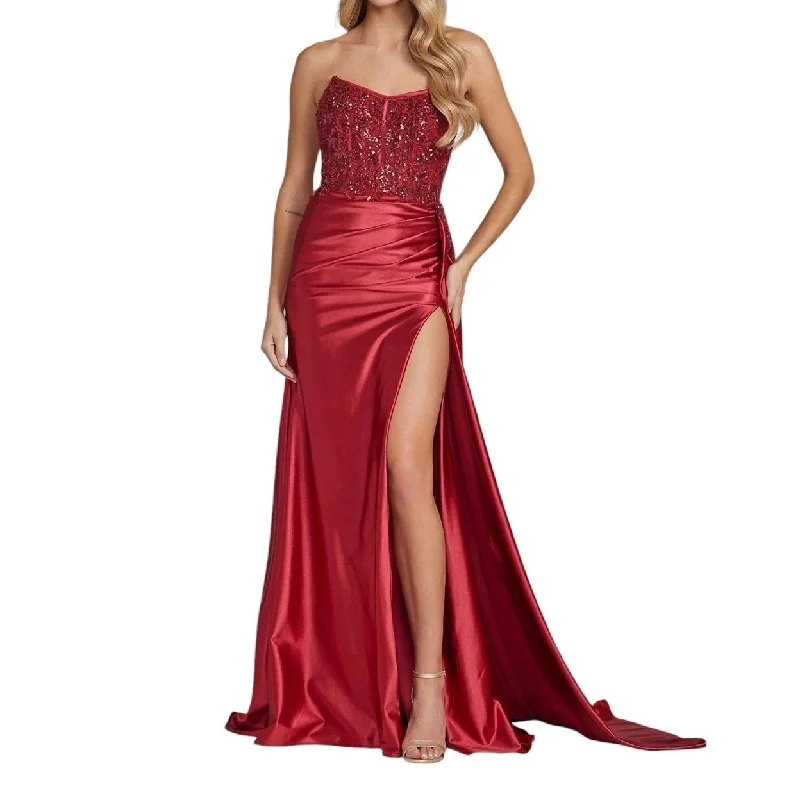 Fantastic Offers Embroidered Strapless Slit Gown