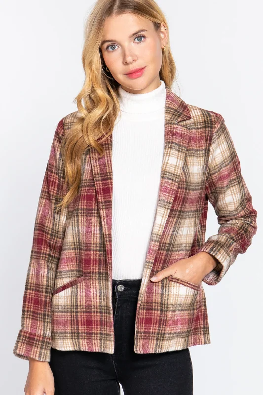 Stock Up and Save Notched Collar Plaid Jacket
