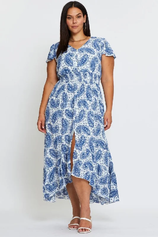 Huge Discounts Paisley Pr Maxi Dress V-neck Short Sleeve