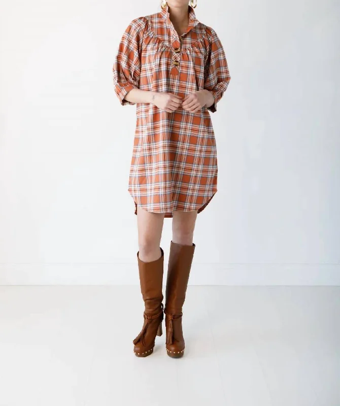 Act Now Laney Mini Dress In Salmon/blue Plaid