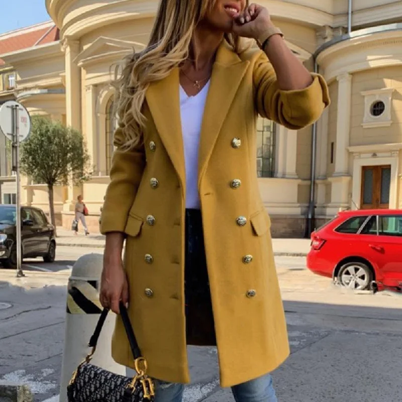 Markdown Madness JQM Design Women's Fine Fashion Elegant Golden Yellow Luxury Designer Wool Coat
