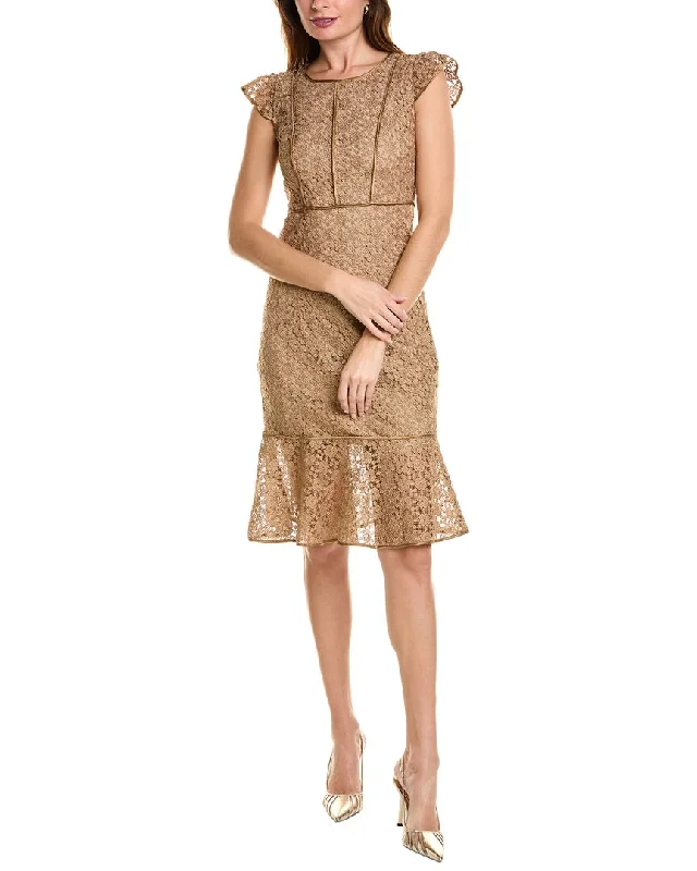 Deal Dash Elie Tahari Silk-Trim Lace Midi Dress