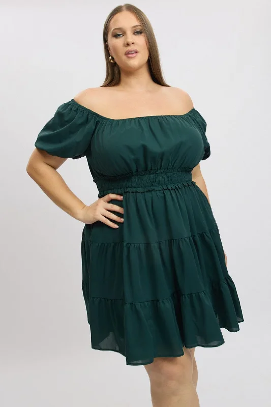 Value Deals Green Shirred Waistband Tiered Minidress